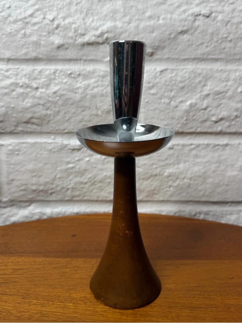 Vintage Danish MCM Taper Candle Holder Wood Metal Mid Century Modern